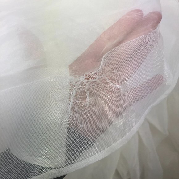 SAMPLE Mon Cheri, New Sheer Bodice Sexy Wedding Dress Ruffle Ballgown - Picture 7 of 9